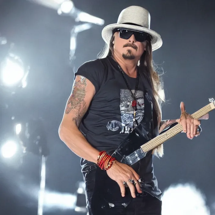 Prompt: kid rock dropping a deuce on stage realistic, movie still, 8 k,