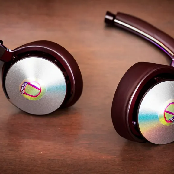 Image similar to masterpiece photo of beautiful crafted bismuth metal headphones, bismuth rainbow metal, bismuth cups, leather padding, displayed on mahogany desk, modernist headphones, bismuth headphones beautiful well designed, hyperrealistic, audiophile, intricate hyper detail, extreme high quality, photographic, meze audio, sennheiser, hifiman, artstation