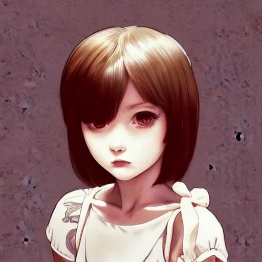 Prompt: tattooed little girl wearing an white dress. art by ilya kuvshinov, profile picture, inspired by hirohiko araki, highly detailed, 8 0 s anime art style, realistic, vogue cover