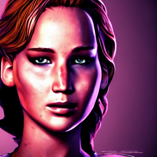 Image similar to jennifer lawrence portrait, borderlands, tales from the borderlands, the wolf among us, comic, cinematic lighting, studio quality, 8 k