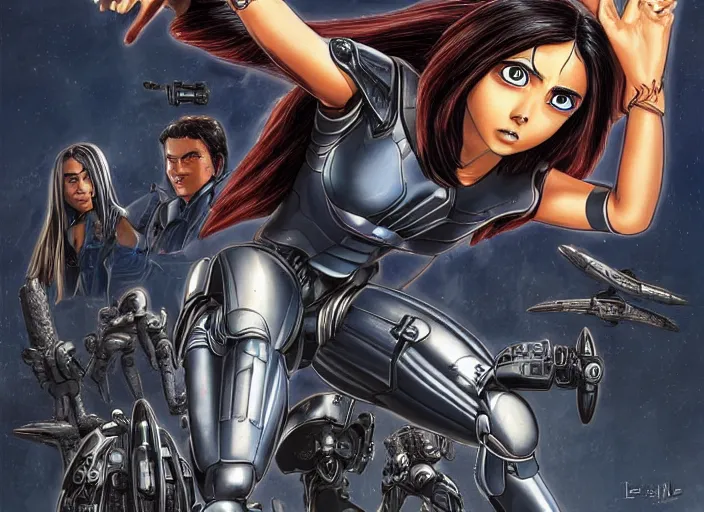 Image similar to Alita Battle Angel, art by Leticia Reinaldo and Phil Nguyen