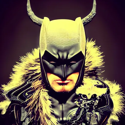 Prompt: jansen ackles as batman, 3 d close - up profile simple portrait punk with mohawk with goat skull. beautiful intricately detailed japanese crow kitsune mask and clasical japanese kimono. betta fish, jellyfish phoenix, bio luminescent, plasma, ice, water, wind, creature, artwork by tooth wu and wlop and beeple and greg rutkowski