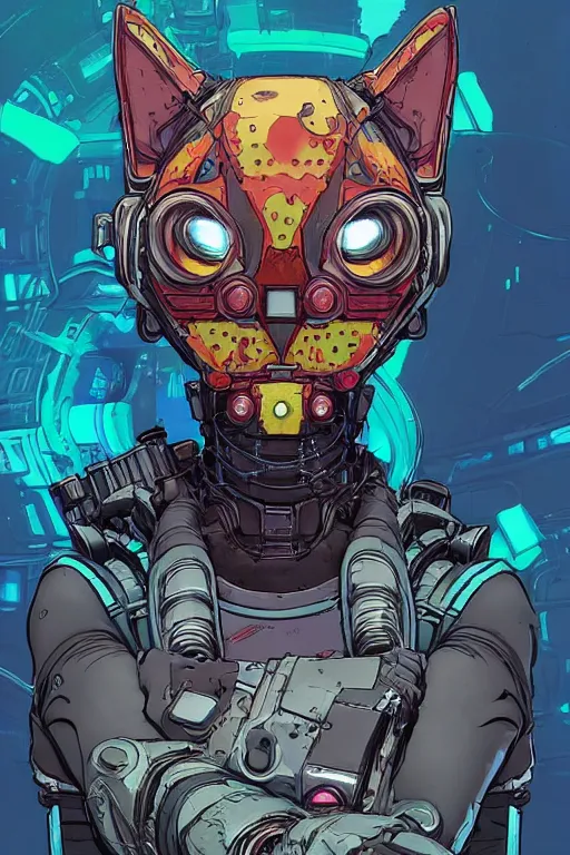 Prompt: a study of cell shaded portrait of a cybertronic cat as Borderlands 3 concept art, llustration, post grunge, concept art by josan gonzales and wlop, by james jean, Victo ngai, David Rubín, Mike Mignola, Laurie Greasley, highly detailed, sharp focus, alien, Trending on Artstation, HQ, deviantart, art by artgem