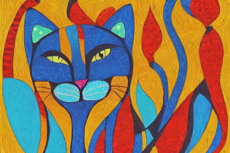 Image similar to beautiful art illustration of cat by laurel burch