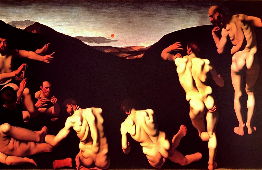 Image similar to excommunication result is a sophisticated interplay between warm, cool, light and dark colors. ( 1 9 6 2 ) directed by cinematography by kubrick reflection of the hills actually impossible jan van der heyden painting by caravaggio