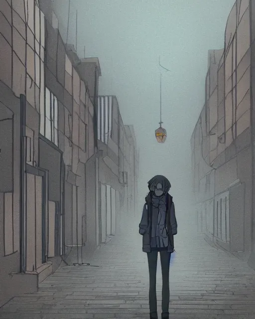 Image similar to a foggy day in London town, lofi art, anime key visual