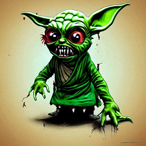 Image similar to zombie yoda, yoda as a zombie, craola, zombified, scary