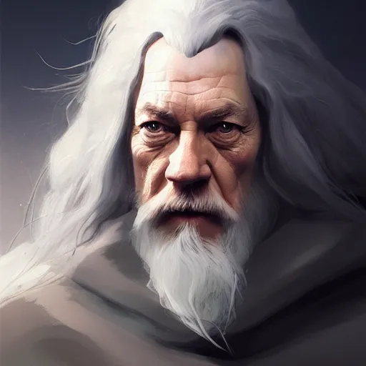 Image similar to portrait of gandalf the white 4 k, concept art, by wlop, ilya kuvshinov, artgerm, krenz cushart, greg rutkowski, pixiv. cinematic dramatic atmosphere, sharp focus, volumetric lighting, cinematic lighting, studio quality