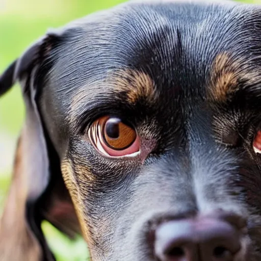 Image similar to closeup photo of a dog with human eyes, 4 k