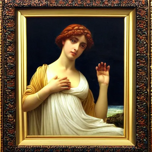 Image similar to Portrait of a Beautiful Pre-Raphaelite goddess of nature in the style of John William Godward,