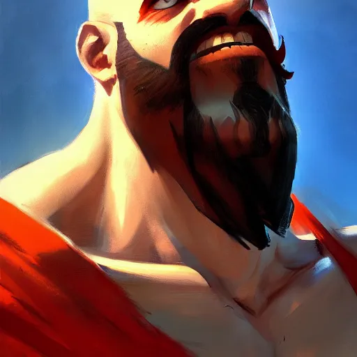 Image similar to Greg Manchess portrait painting of Kratos as Overwatch character, medium shot, asymmetrical, profile picture, Organic Painting, sunny day, Matte Painting, bold shapes, hard edges, street art, trending on artstation, by Huang Guangjian and Gil Elvgren and Sachin Teng