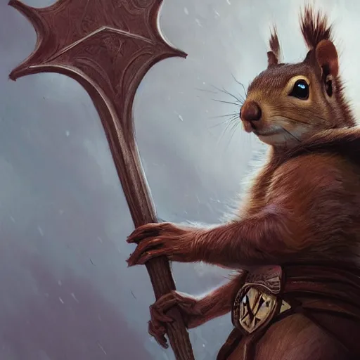 Image similar to Squirrel knight, magic the gathering artwork, D&D, fantasy, cinematic lighting, centered, symmetrical, highly detailed, digital painting, artstation, concept art, smooth, sharp focus, illustration, volumetric lighting, epic Composition, 8k, art by Akihiko Yoshida and Greg Rutkowski and Craig Mullins, oil painting, cgsociety