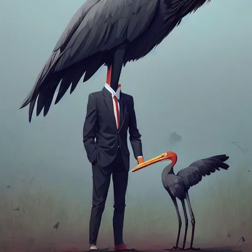 Image similar to a realistic photo of anthropomorphized shoebill stork wearing suit and tie, photographic realistic background, by atey ghailan, by greg rutkowski, by greg tocchini, by james gilleard, by joe fenton, by kaethe butcher, trending on instagram, award winning details