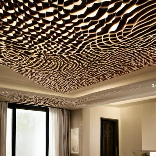 Image similar to a beautiful custom organic ceiling design, embossed, elegant, low profile