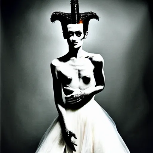 Image similar to supermodel bride of frankenstein in silent hill, steven meisel photography