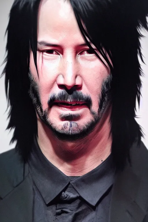 Prompt: Keanu Reeves as Itachi Uchiha for an upcoming live action remake of Naruto, detailed face, good lighting, promo shoot, studio lighting