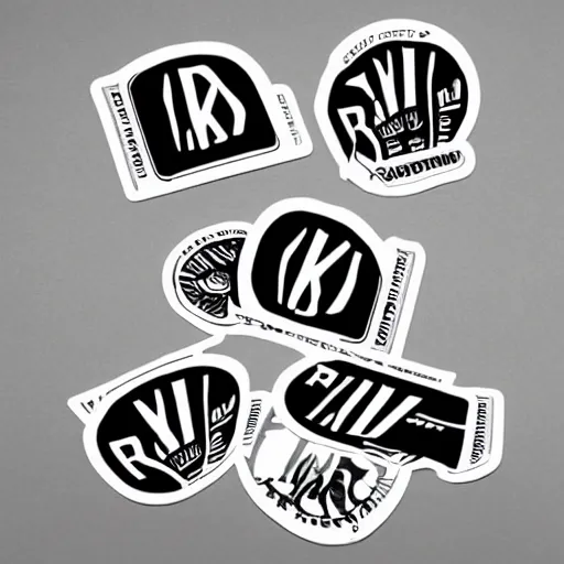 Image similar to black on white graphic design stickers in style of david rudnick, eric hu, y 2 k,