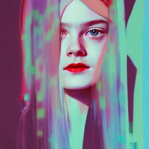 Prompt: Elle Fanning as a hologram picture by Sachin Teng, asymmetrical, dark vibes, Realistic Painting , Organic painting, Matte Painting, geometric shapes, hard edges, graffiti, street art:2 by Sachin Teng:4