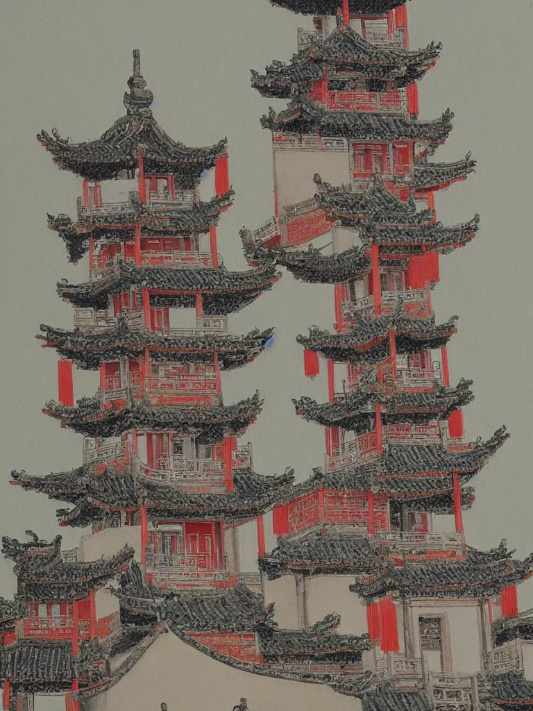 Prompt: A painting of the traditional Chinese tower, by