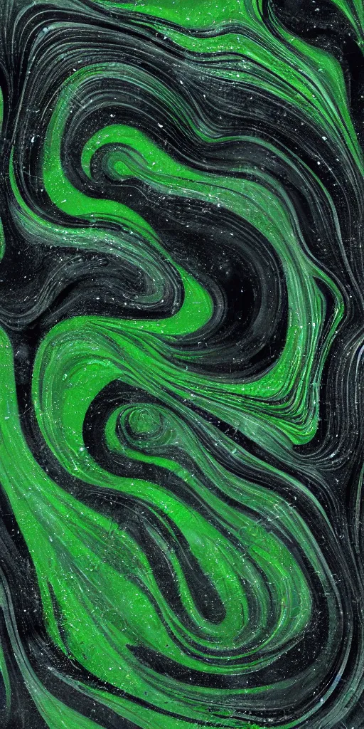 Prompt: beautiful liquid marble texture with big oil bubbles and twirls. harmonic black and green tones coloured abstraction. ultradetailed realistic art