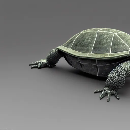 Prompt: A robot turtle, 3d render, unreal engine, 8k render, uncropped, from a slight distance, 30mm lens, full-view, complete body