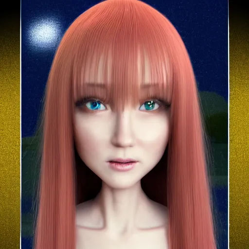 Image similar to A 3d cgi toon young woman with long pink hair, full bangs, amber eyes, pale skin, Chinese, medium shot, mid-shot, soft focus, 4k, trending on artbreeder