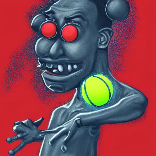 Image similar to Michael Jordan tennis ball monster ,tennis ball, digital art, smoke, fantasy,chalk, magic, trending on artstation, ultra detailed, professional illustration by Basil Gogos