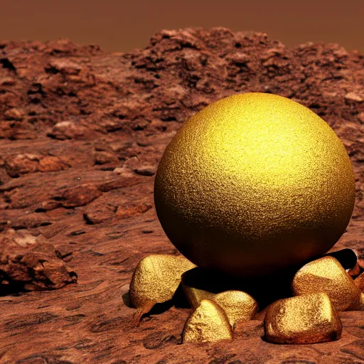 Prompt: a golden rock on top of a pile of normal rocks, octane render, dramatic lighting, beeple