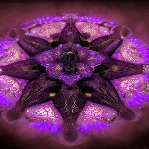 Prompt: a beautiful and detailed illustration of a black lotus with fractal fibonaucci sequence of glowing purple petals, in the style of magic the gathering, highly detailed, digital painting, god rays, volumetric lighting, octane render, 4 k resolution, art by artgerm and greg rutkowski and alphonse mucha, masterpiece, in a luminist baroque style