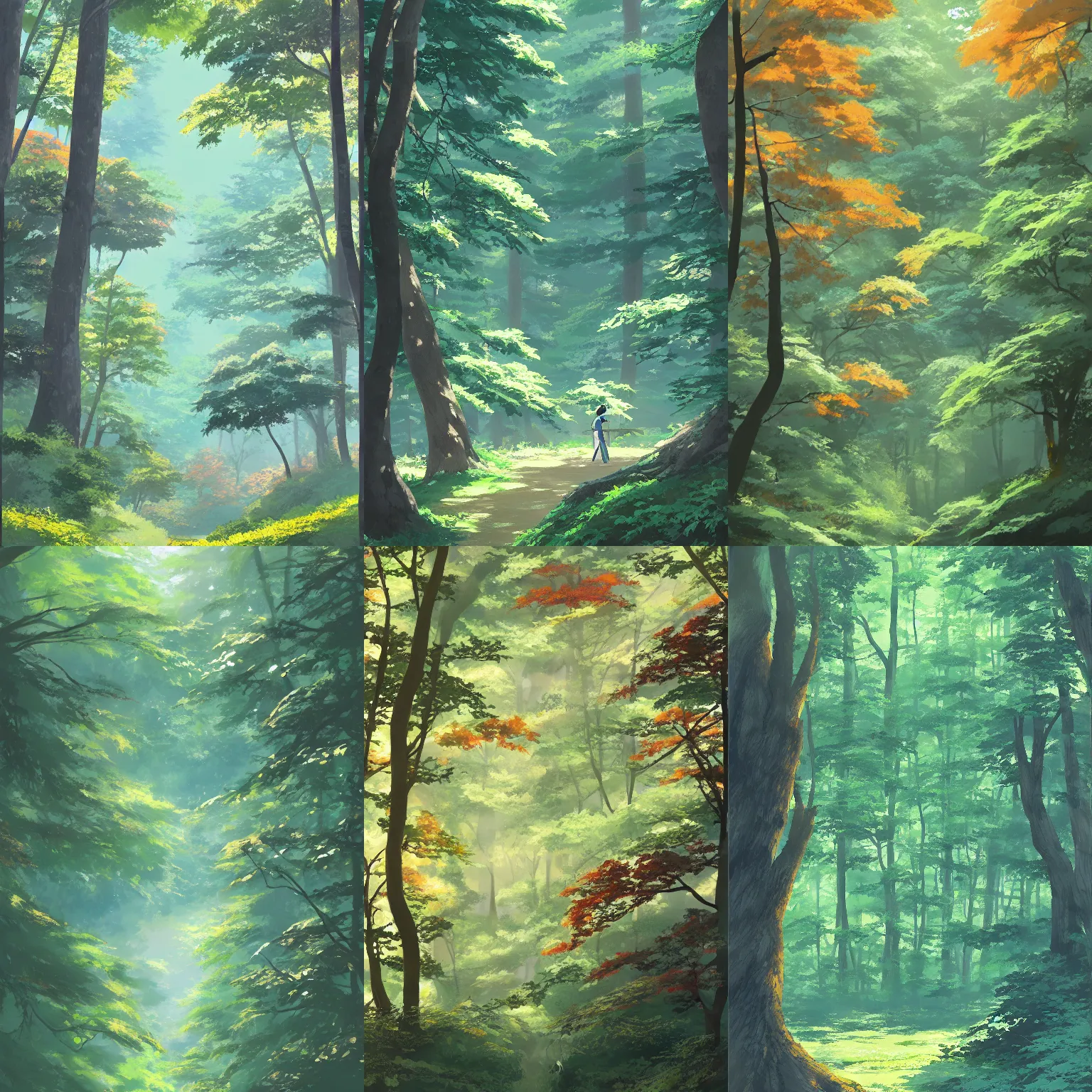 Prompt: a beautiful forest and foliage painting illustration by Kazuo Oga and Makoto Shinkai, gouache painterly, from the studio ghibli film, trending on artstation