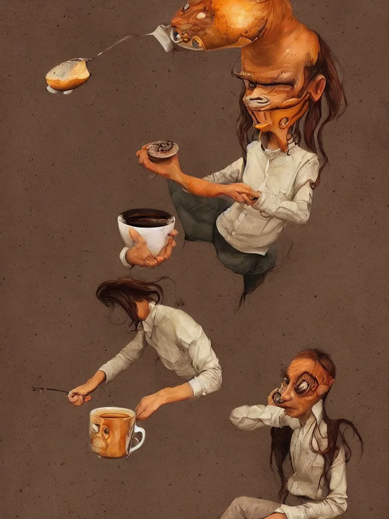 Prompt: the worst way to drink your coffee, by Esao Andrews, serene illustration, fresh colors, conceptart, trending on artstation