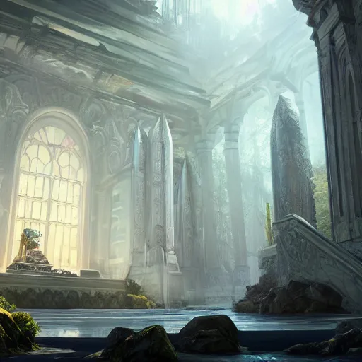 Image similar to a spiritual matte painting by feng zhu of a contemporary throne room, unreal engine, god rays, ue5, concept art, wide angle, 4k hd wallpaper