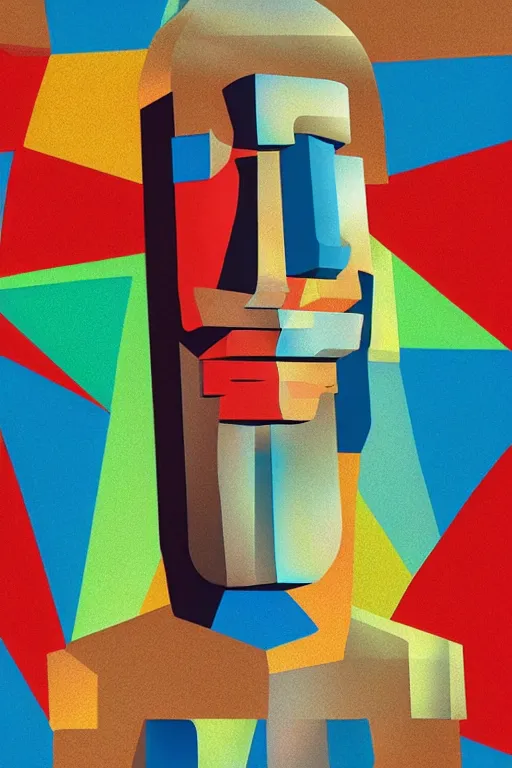 Image similar to cubist moai statue cutout digital illustration cartoon colorful beeple