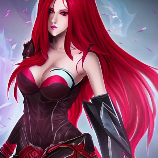 Image similar to superduper katarina katarina league of legends death lotus katarina redhead