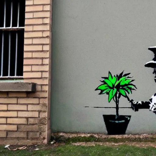 Image similar to a banksy mural of bill and ben the flowerpot men