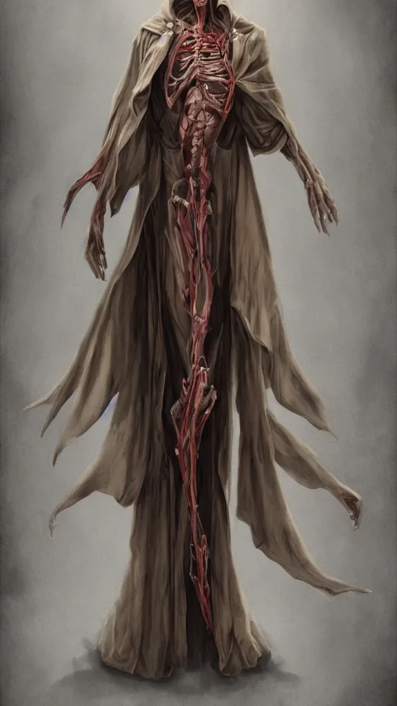 Image similar to plastination wizard, realistic, wearing robes, full body, standing in crypts, artgerm, artstation