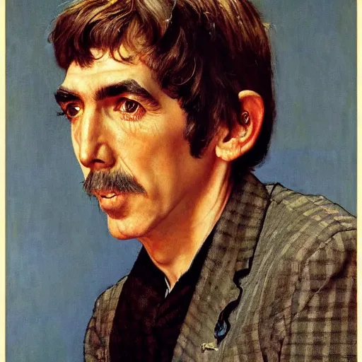 Image similar to portrait of George Harrison (1965), by Norman Rockwell