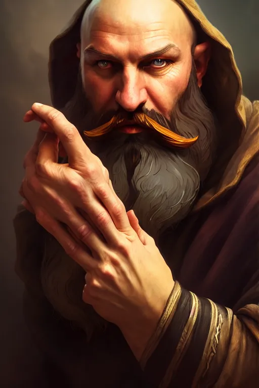 Prompt: photography alexey gurylev, male merchant, long beard, mysterious, deep focus, d & d, fantasy, complex, elegant, highly detailed, digital painting, artstation, concept art, matte, clear focus, illustration, hearthstone, artgerm art, greg rutkovsky and alphonse mucha, perfect hands