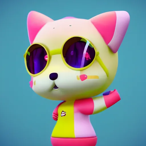 Image similar to 3 d cute doja cat avatar, sanrio style, fun video game platformer, octane render, bright colors 8 k