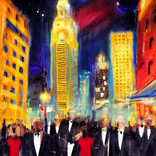 Image similar to City in the night, Joe Biden is in the middle (crossfade) with red eyes, art station