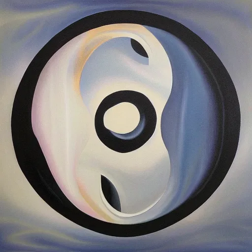 Prompt: a fractal yin yang symbol surrealist painting