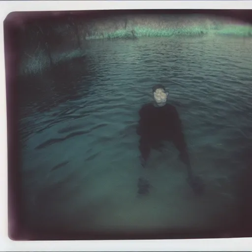 Prompt: jerma 9 8 5, dark, murky water, underwater, old polaroid, expired film,