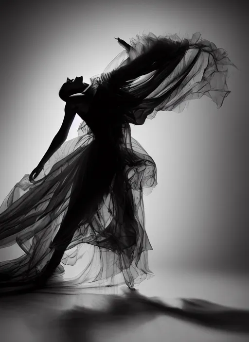 Image similar to a Photorealistic dramatic hyperrealistic render of a glamorous beautiful Female smoke dancer by Ken Brower and Deborah Ory of NYC Dance project,Lois Greenfield,Flowing cloth and smoke,Beautiful dynamic dramatic dark moody lighting,volumetric,shadows,cinematic atmosphere,Octane render,8K