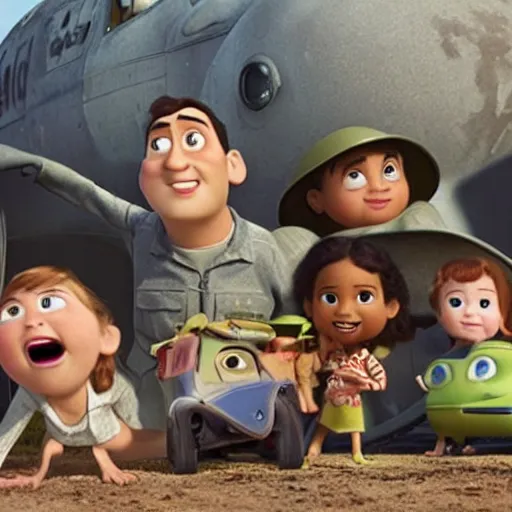 Image similar to a pixar movie about world war 2