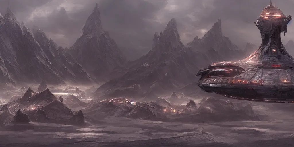 Image similar to hyperborea spaceship, science-fiction matte painting, trending on artstation