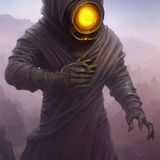 Prompt: mysterious male rogue wearing a cloak on an alien world, covered face, stern expression, main character, detailed, sci - fi, digital painting, artstation, sharp focus, illustration, artgerm, tomasz alen kopera, peter mohrbacher, donato giancola, joseph christian leyendecker, wlop, frank frazetta