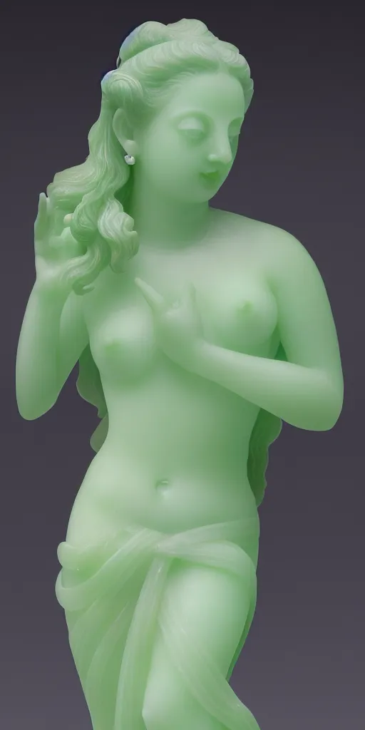 Prompt: detailed photo of a jade translucent statue of most beautiful woman, full body portrait, various seducing pose, aphrodite, venus, photorealism, intricate detail, museum diffuse lighting