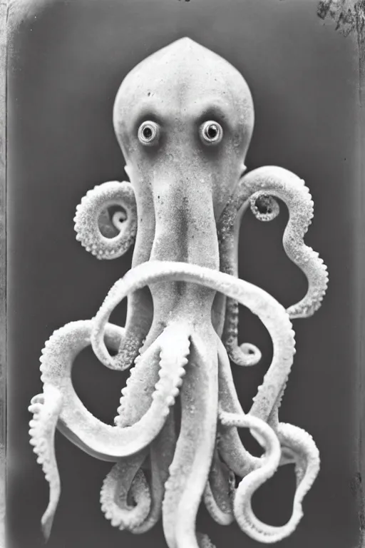 Image similar to a wet plate photo of an anthropomorphic octopus as pope