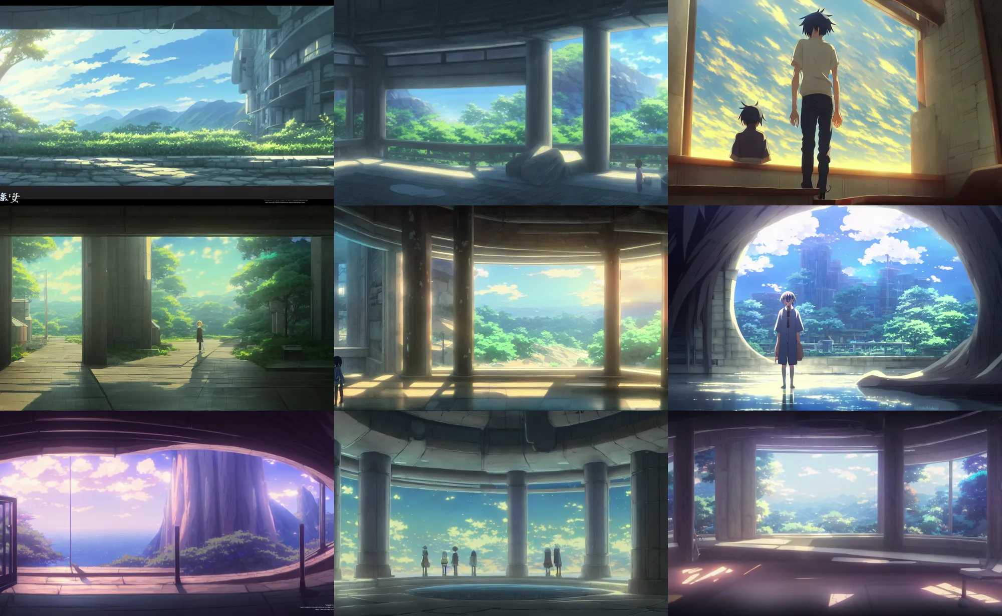 Prompt: An anime movie background matte painting of the interior of an O'Niell Cylinder, by Makoto Shinkai, trending on Artstation, highly detailed