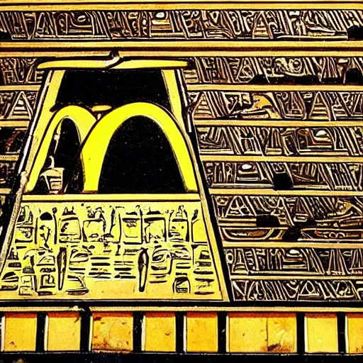 Image similar to mcdonald's ad discovered inside an ancient egyptian pyramid